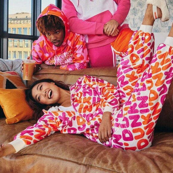 Dunkin' Donuts Logo Fleece Hooded Jumpsuit – Size L - Picture 1 of 8